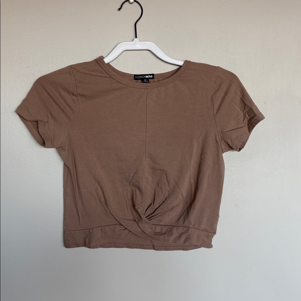 Fashion Nova Brown Twist Front Crop Top Short Sleeve Women’s Size M